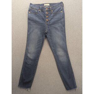 Madewell 10 Inch High Rise Skinny Crop Jeans Womens 26 Blue Button Fly Raw Hem